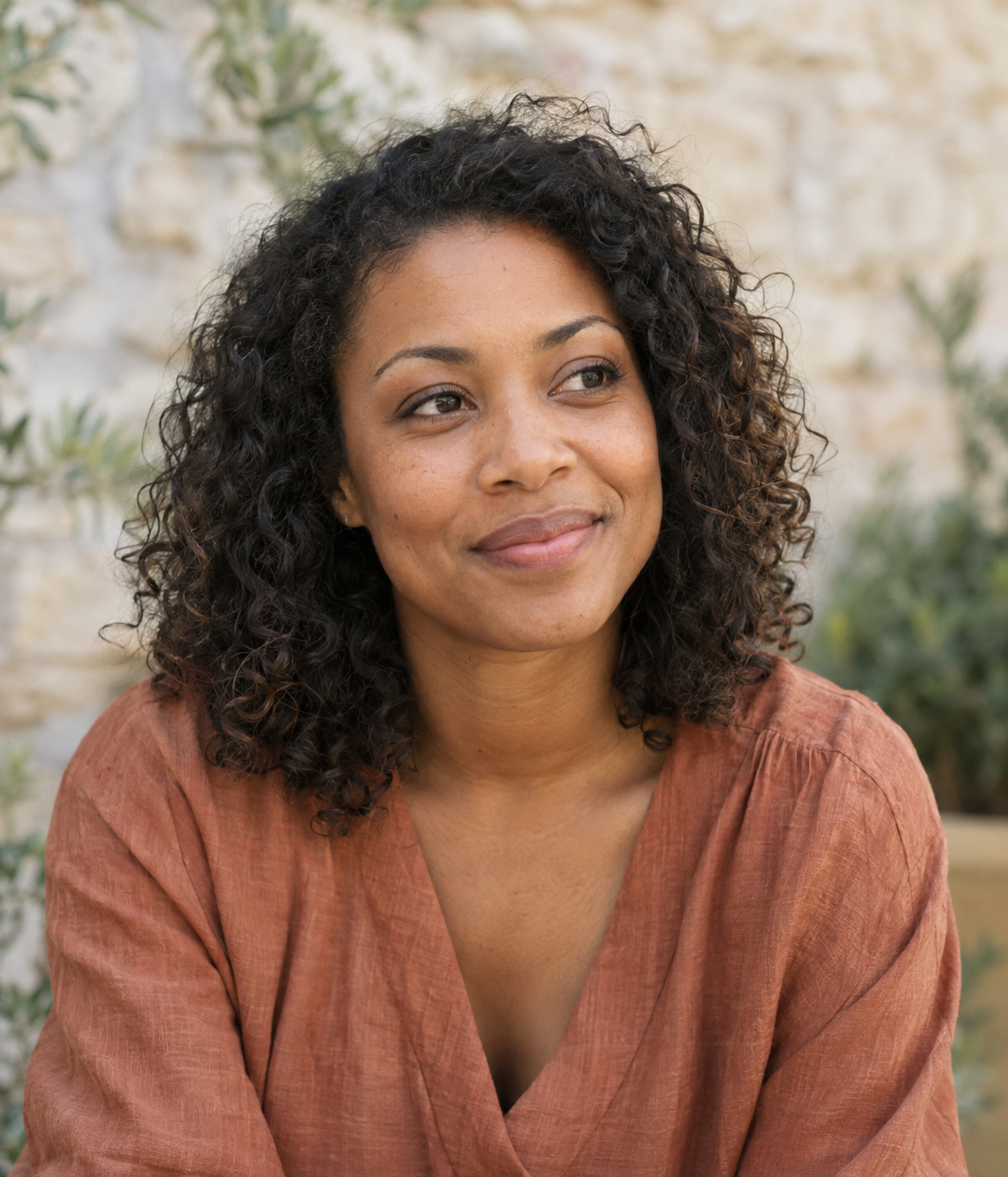 Illustrative portrait of a woman smiling in natural light